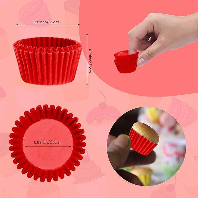 NUOMI Mini Cupcake Liners 1 Inch Paper Cupcake Wrappers Baking Cups Small Muffin Liners 1000 Pieces Dessert Wrappers for Christmas Festival, Wine Red