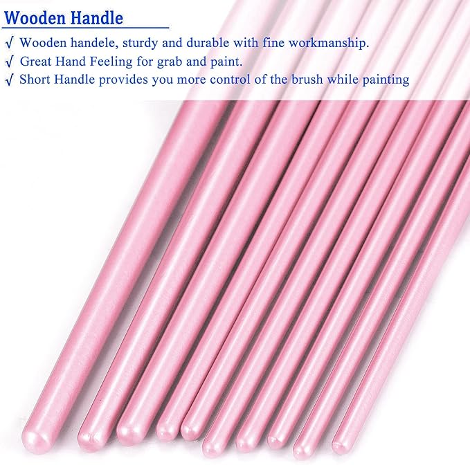 BOSOBO Paint Brushes Set, 6 Pack 60 Pcs Round Pointed Tip Paintbrushes Nylon Hair Artist Acrylic Paint Brushes for Acrylic Oil Watercolor, Face Nail Art, Miniature Detailing & Rock Painting, Pink