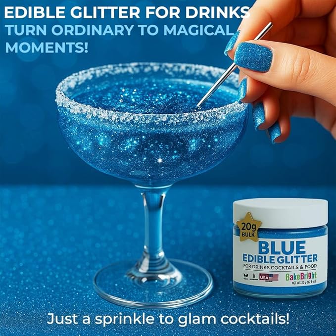 Blue Edible Glitter for Drinks Bulk 20g | Premium Edible Glitter for Cakes, Cocktails, Blue Cake Decorating Decorations Food Grade, Vegan, Kosher, Halal, Gluten Free - Made in USA