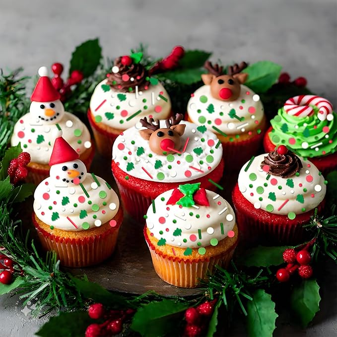 Christmas Sprinkles Green Christmas Tree Sprinkles Sanding Gugar Red Green White Jimmies Mix Holiday Cake Sprinkle Confetti Quin Mix Crystral for Cake Baking Ice Cream Cookies Cupcake Topper 6.7 Oz