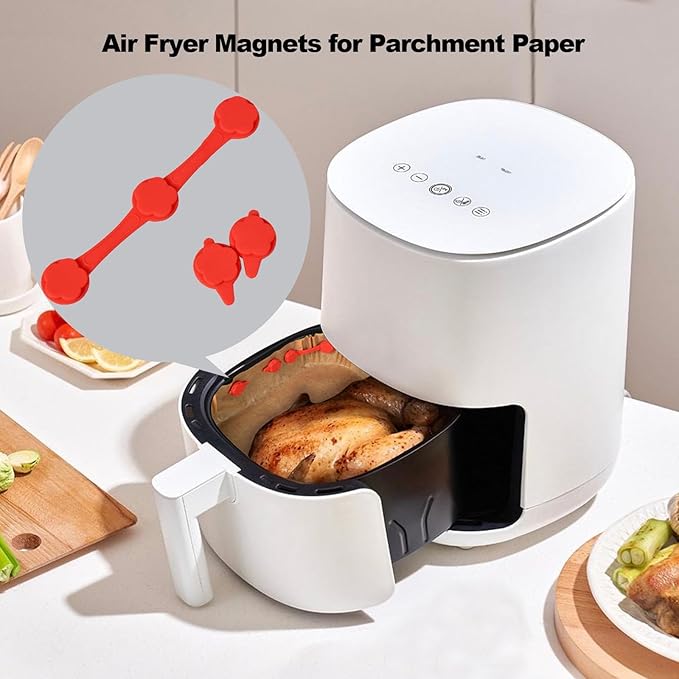 4PCS Air Fryer Magnets Silicone Buckle,Air Fryer Magnets for Parchment Paper,Safely Lock Paper from Heating Element or Covering Food,High-Temp Resistant (Gray)