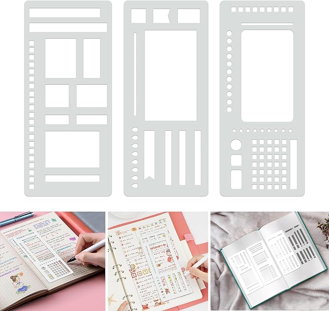 Handmade Flexible Record Templates 3-Pack - Reusable Planner Stencils for Dot Grid Journals, Calendars & Craft Supplies, Compatible with Coils/Discs/Rings (C)
