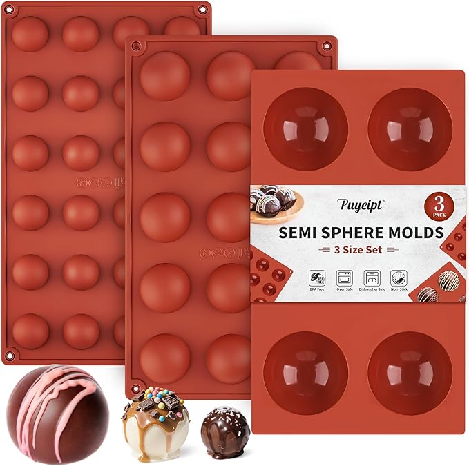 3 Pack Semi Sphere Silicone Molds, 1.1/1.5/2.6 Inch Hot Chocolate Bombs Mold Half Sphere Silicone Baking Mold for Chocolate, Cake, Jelly, Dome Mousse