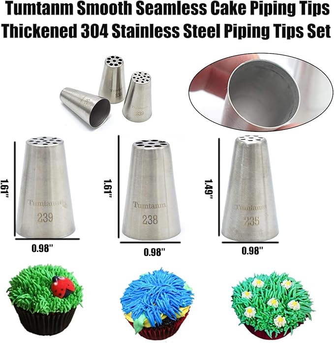 3 Pcs Grass Piping Nozzles, Seamless Grass Piping Tips, DIY Piping Icing Nozzle Tool for Cupcakes
