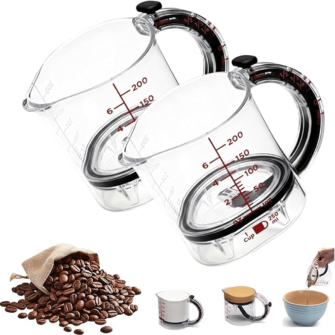 4-in-1 Adjustable Measuring Cup - Multi-Functional Up Cup Measuring Cup, With Adjustable Base & Scraper-Style Seal Base, Reusable Cup for Liquid & Dry Ingredients (2PCS)
