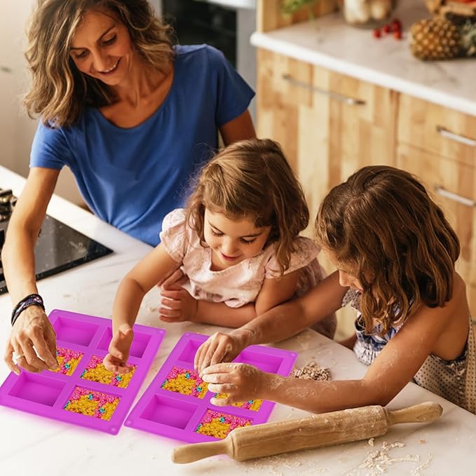 Palksky Rice Snacks Molds for Rice Krispies Treats Baking, 3pcs 6-Cavityrice Cereal Bars Trays for Crispy Treat Making, Candy Making Supplies for Chocolate Brownie Cornbread Pudding Butter Mould