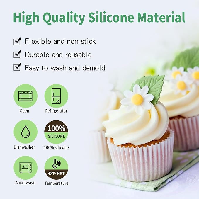 6Pcs Fondant Leaf Veining Mold and Cutter Set, Common Leaf Design for Gum Paste Sugarcraft and Cake Decoration