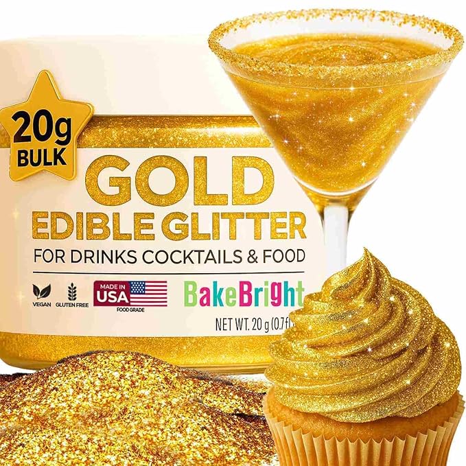 Gold Edible Glitter for Drinks Bulk 20g | Premium Edible Glitter for Cakes, Cocktails, Gold Cake Decorating Decorations Food Grade, Vegan, Kosher, Halal, Gluten Free - Made in USA