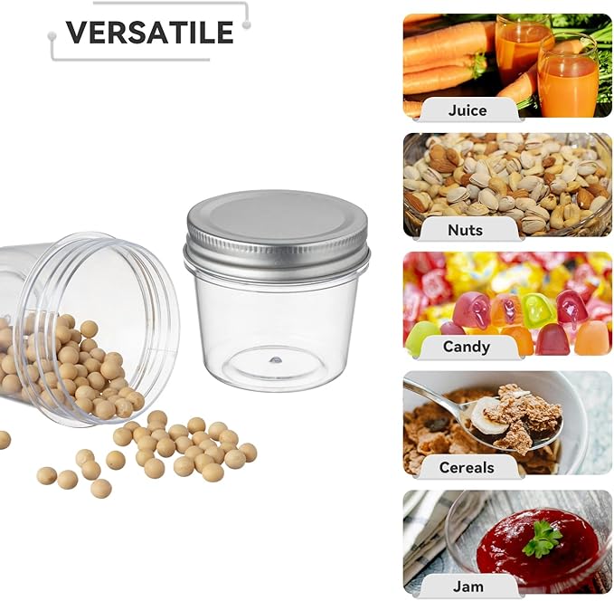 novelinks Plastic Jars With Lids 20Pcs 4 oz Mason Jars Small Mason Jars 4 oz Storage Containers (Silver, 20 Pack 4 Ounce)