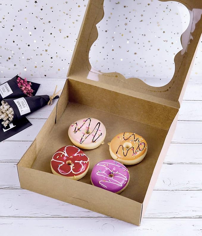 CHERRY 15-Pack 10"x10"x3"Brown Bakery Boxes with PVC Window for Pie and Cookies Boxes Small Natural Kraft Paper Box 10x10x3inch Pack of 15