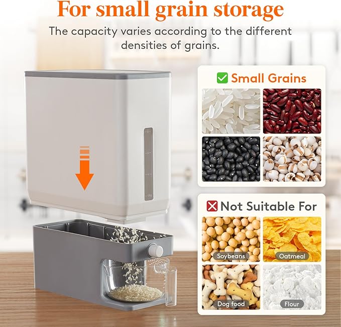 Lifewit Rice Dispenser 25 Lbs(11.3kg), Rice Storage Container Sealed Moisture Proof with Measuring Cup for Kitchen Pantry Household, BPA-Free, 1 Pack