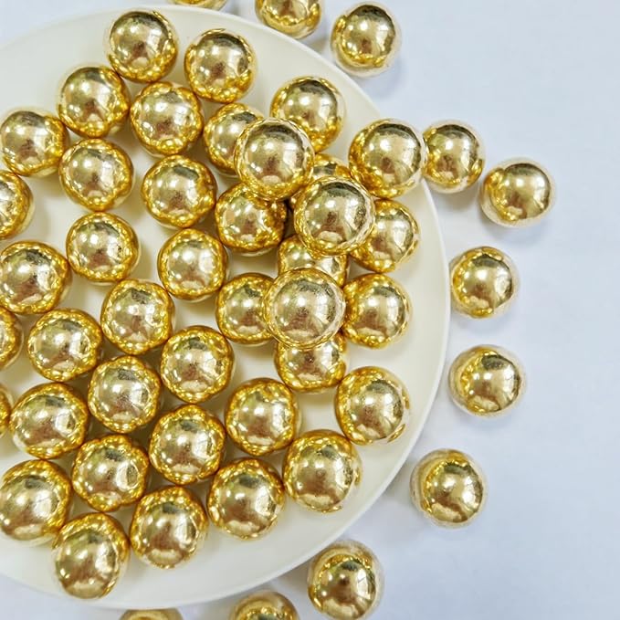 PhilaeEC Gold Peals 14mm Size Sprinkles for Cake Decoration Edible Candy Baking Cookie Cupcake Toppers Wedding Party Valentines Halloween Christmas Supplies 3.88oz
