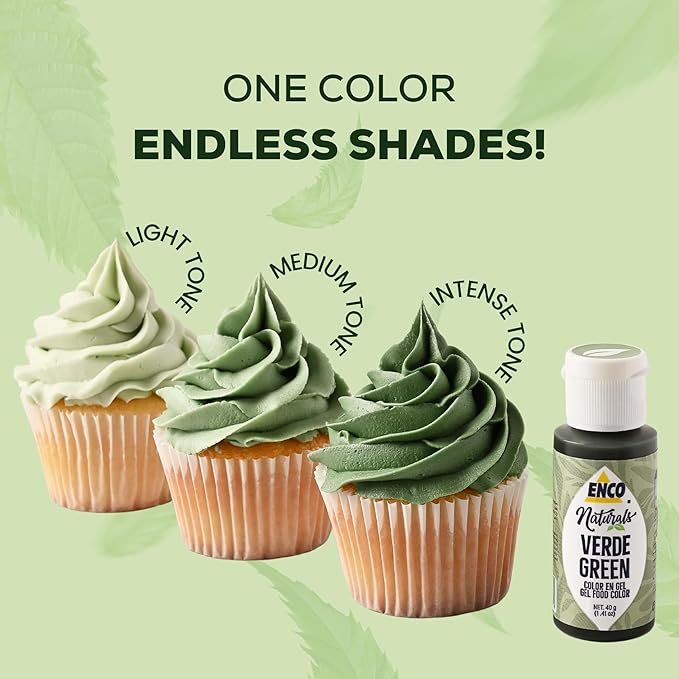 ENCO Natural Food Coloring Gel Green 1.41 oz - No artifitial dyes - Vibrant colors for Icing, Buttercream, Fondant - Vegan & Kosher