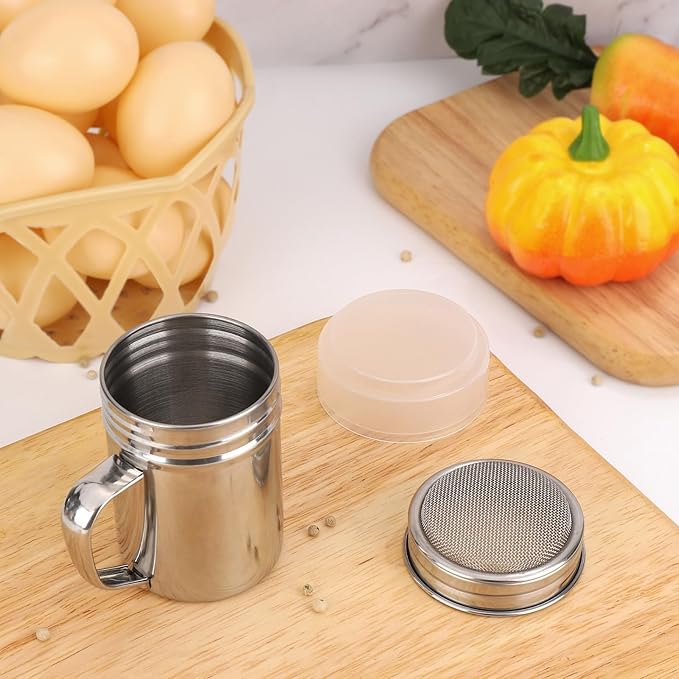 Accmor 2 Pack Powdered Sugar Shaker Duster, Cinnamon Shaker Flour Sifter, Fine Mesh Stainless Steel Dredge for Baking Soda Flour Cinnamon Cocoa