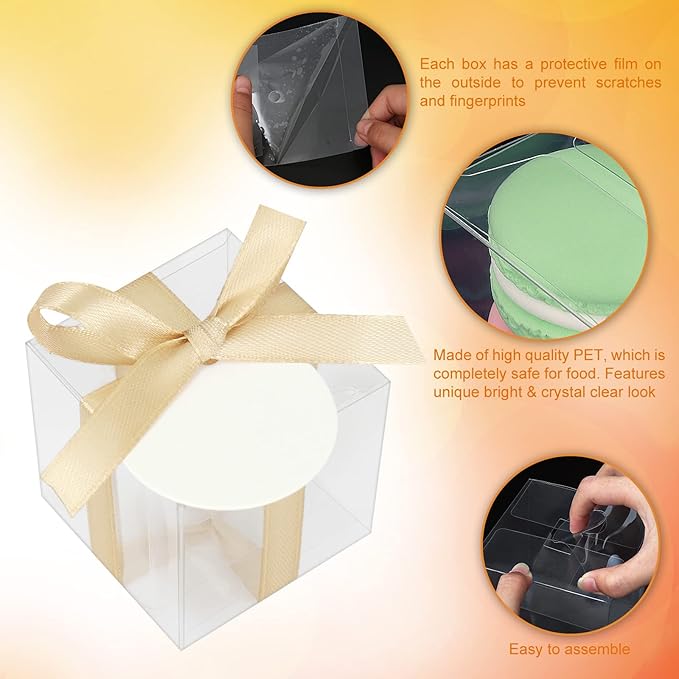 COTOPHER 60pcs Macaron Boxes, 4"4"4" Single Chocolate Covered Ore Cookies Boxes for Wedding, Baby Shower