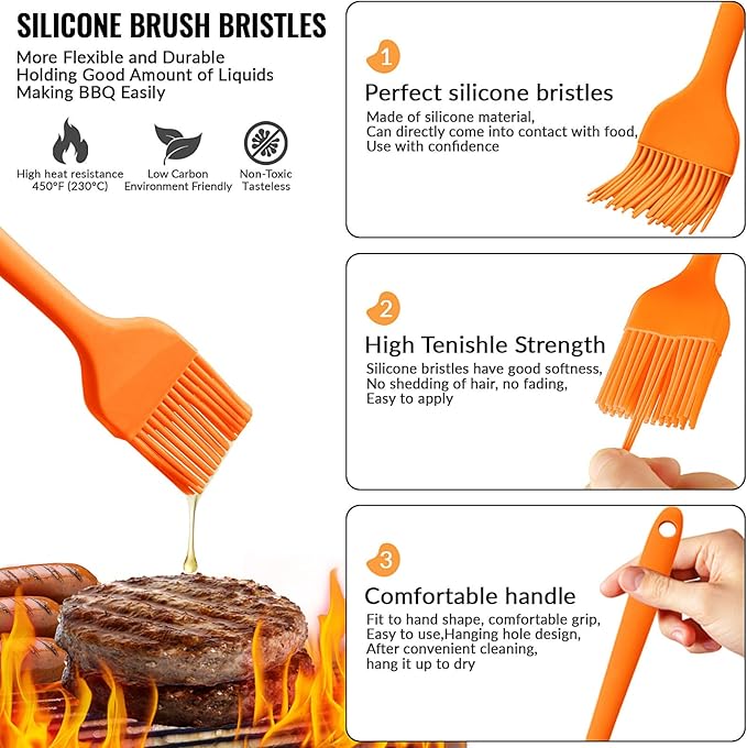 8 pieces basting brush for grilling,pastry brush,bbq basting brush,basting brush,rubber brush for cooking,basting brush for cooking,silicone bbq brush,barbecue sauce brush (orange)