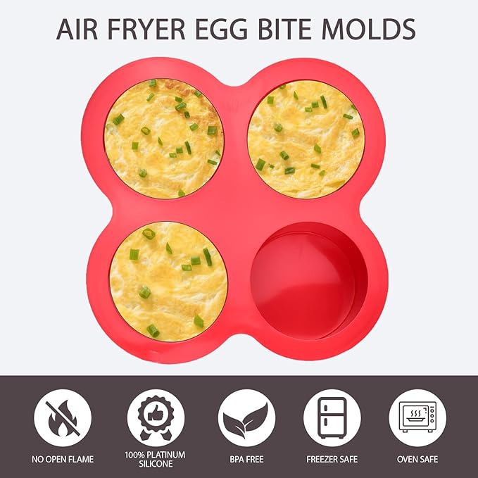 2-Pack Air Fryer Egg Bite Molds, 4-Cup Mini Round Muffin Pans Silicone Baking Molds for Oven Microwave Dishwasher Easy Breakfast Baking Tools