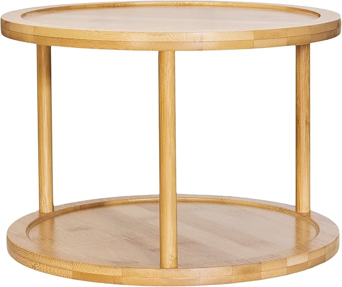 TB Home Two-Tier Bamboo Wood Lazy Susan Organizer Kitchen Turntable for Cabinet, Table or Pantry Organization