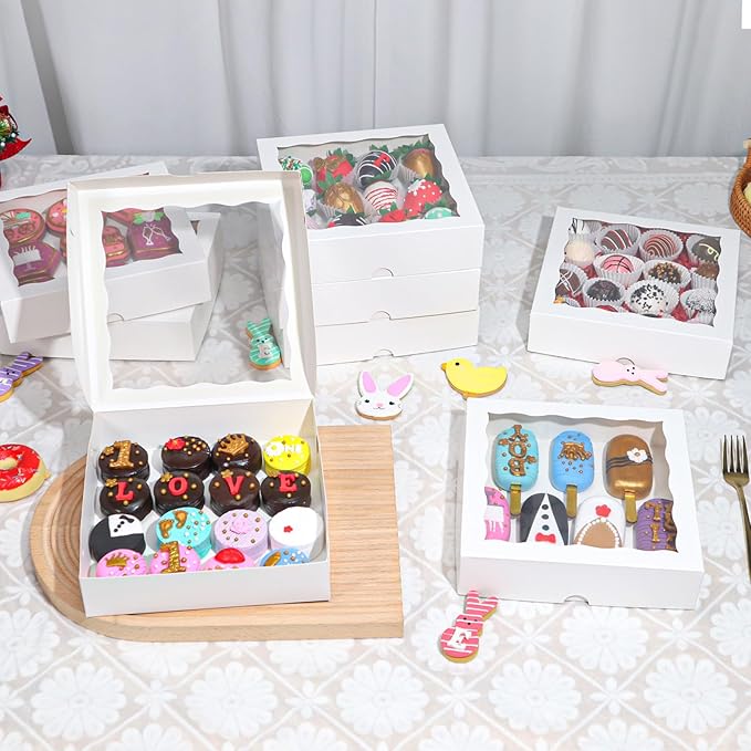 15pcs 8x8x2 Inches White Bakery Boxes for Christmas - Cookies, Chocolate Covered Strawberries, Cakesickles, Brownies, Chocolate Truffles