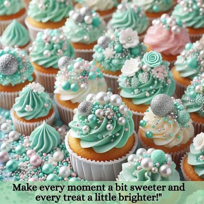 Confect Mint Green & White Cake Sprinkles | Love Disco Balls & Decorative Pearls Mix – Edible Cake Decorations for Baking, Cupcakes, Cookies, and Party Treats | Vegan, Gluten-Free, Nut-Free, Soy-Free, Dairy-Free, Palm Oil-Free- 4.2