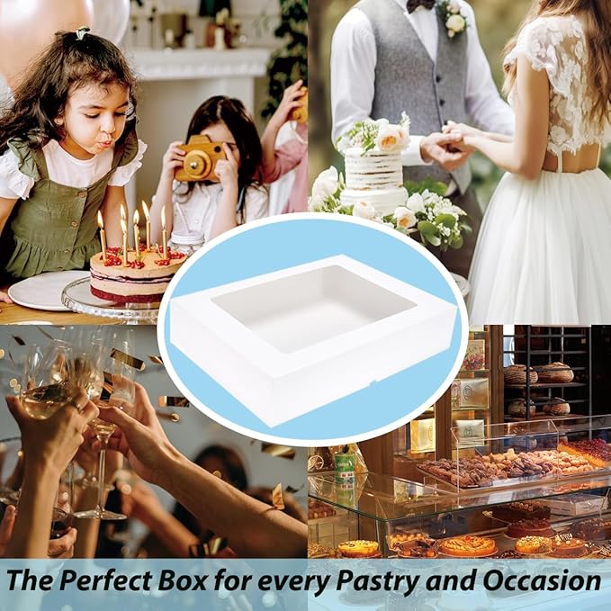 6 Pack 19x14x4 Inch Auto-Popup Large Rectangle Cake Boxes with Thick Cake Boards, Half Sheet Bakery Boxes for Pastry Baking,Cupcake,Muffins & Pie