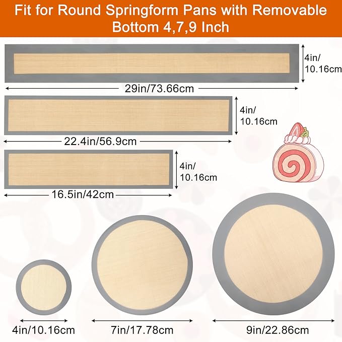 6 Pcs Silicone Baking Mat for 4, 7, 9 Inch Springform Pan Protector Prevent Cake from Sticking to Bottom and Side Easy Clean Nonstick Silicone Liners for Baking Cheesecake Pan