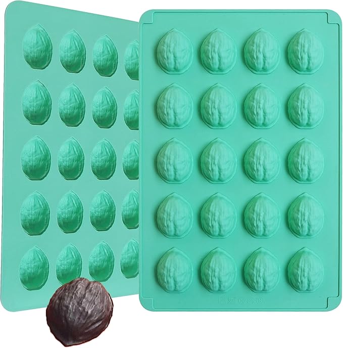 2Pack Walnut Cookie Maker Silicone, Nonstick Oreshki Mold Maker for Baking, 20Cavity Walnut Silicone Mold for Cookie, Chocolate, Candy
