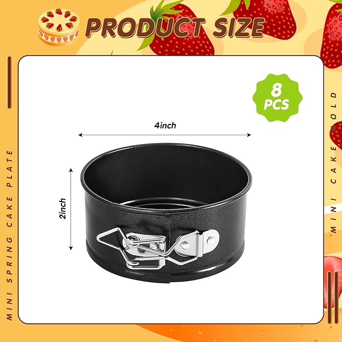 Sunnyray 8 Pcs 4 Inch Springform Pan for Baking Mini Cheesecake Pans with Removable Bottom Nonstick Leakproof Round Cake Mold Spring Form Molds for Mini Cheesecake Pizza and Quiches (Black)