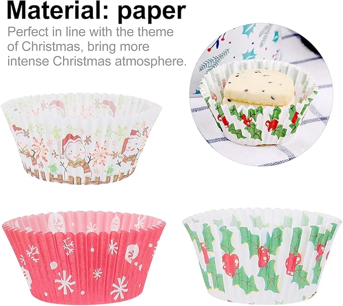 400 Pcs Christmas Cupcake Liners, 2.75 Inch Baking Cups with Holiday Snowflake & Tree Patterns, Assorted Color Muffin Liners for Xmas Party, Baking & Decorations