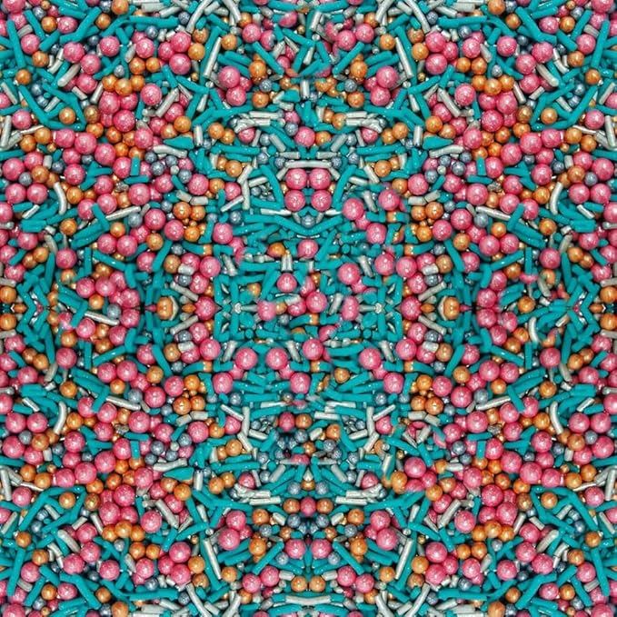 Confect Fusion Pearl Sprinkle Mix – Pink, Teal & Gold Sugar Pearls | Edible Cake Topping for Cupcakes, Cookies & Desserts – Decorative Baking Sprinkles Decoration | Vegan, Gluten-Free, Nut-Free, Soy-Free, Dairy-Free, Palm Oil-Free- 4.2 Oz