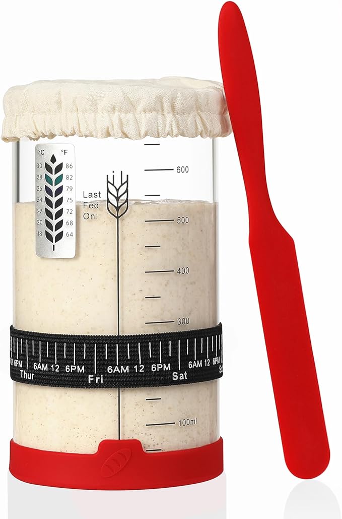 Sourdough Starter Glass Jar, 24 OZ Large Wide Mouth Jar for Sour Dough Starter, Easy to Use Sourdough Bread Baking Supplies Kit for Beginners and Pro, 1 Pack