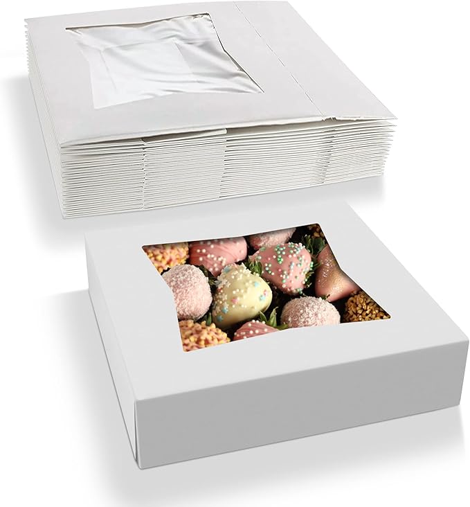 MT Products White Bakery Pie Boxes 9" x 9" x 2.5" - Auto Pop-Up Windowed Bakery Boxes (Pack of 15) - Made in the USA