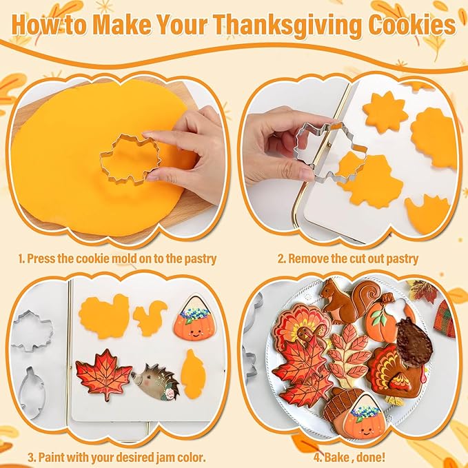 Lezmarket 20Pcs Fall Thanksgiving Cookie Cutters Set, Holiday Cookie Cutters Stainless Steel Baking Supplies for Thanksgiving Cookie Sandwich - Pumpkin Maple Leaf Flower Squirrels Turkey Corn