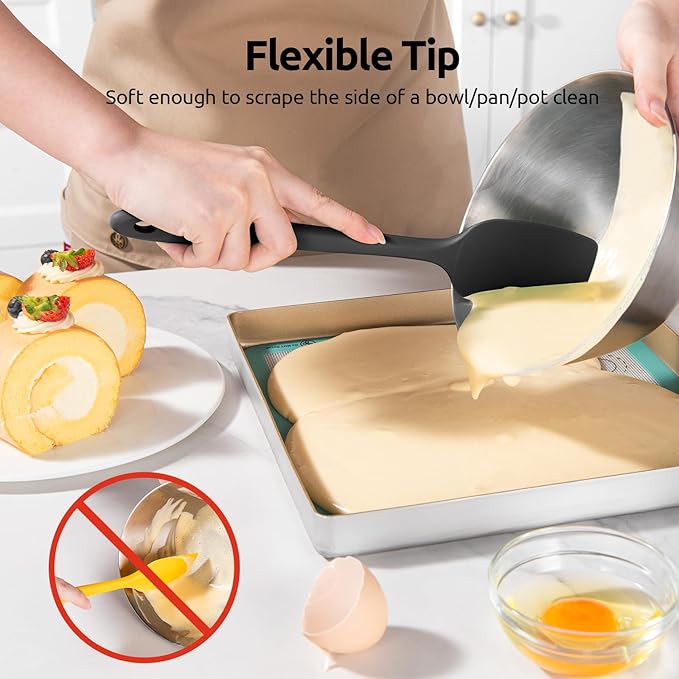 High Heat Resistant Silicone Spatulas: U-Taste 480ºF Hot Proof Food Grade Flexible Silicon Baking Scraper, Food Grade Rubber Kitchen Cooking Mixing Utensils for Nonstick Cookware Set of 4 (Black)