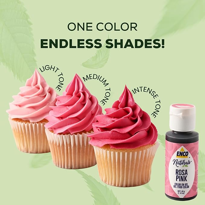 ENCO Naturals Food Coloring Gel Pink 1.41 oz - No artifitial dyes - Vibrant colors for Icing, Buttercream, Fondant