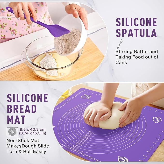 MIAOKE Sourdough Bread Baking Supplies Kit - Dough Whisk, Breads Lame, Proofing Baskets 10 Inch Round and 9 Oval, Dough Scrapers, Cooking Brush, Basket Liners Complete Sourdough Starter Bread Gift Set