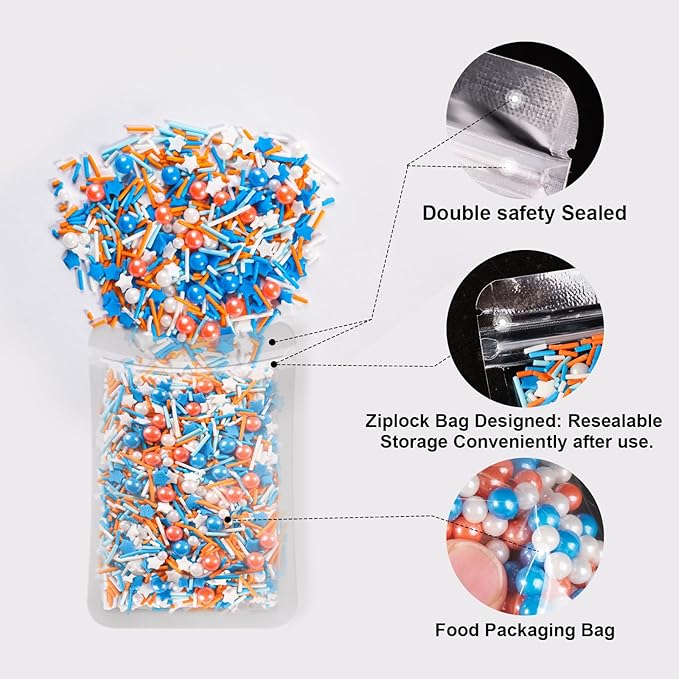 HUEBEATY 6-in-1 Sprinkles for Cake Decorating – 180g Blue and Orange Sprinkles Mix with Jimmies, Nonpareils, Stars, Pearls & Sugar Crystal – Edible Cakes, Cupcakes, Cookies & Ice Cream Topper Decorations for Birthday Parties