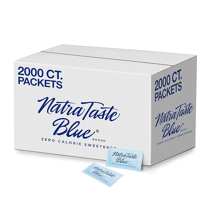 NatraTaste Blue Zero Calorie Aspartame Sweetener Packets, 2000 Ct., Gluten Free, Vegan, Sugar Substitute for Hot and Cold Drinks, Coffee, Iced Tea, Baking and More