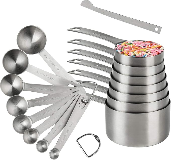 Smithcraft Measuring Cups Set, 18/8 Stainless Steel Measuring Cups and Spoons Set, Metric&US Metal Measuring Cups and Spoons Set for Baking&Kitchen, Heavy Duty 7 Measuring Cups & 8 Spoons With Leveler