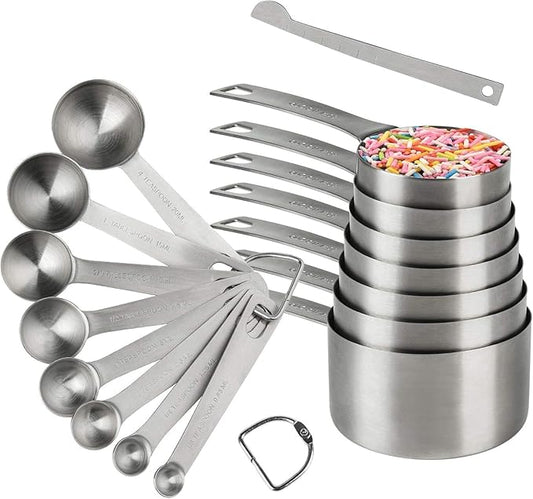 Smithcraft Measuring Cups Set, 18/8 Stainless Steel Measuring Cups and Spoons Set, Metric&US Metal Measuring Cups and Spoons Set for Baking&Kitchen, Heavy Duty 7 Measuring Cups & 8 Spoons With Leveler