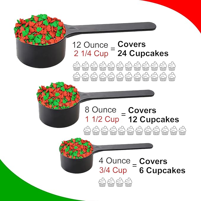 Red and Green Tree Sprinkles - 12 Oz Resealable Stand Up Candy Bag - Christmastime Themed Sprinkles Featuring Christmas Trees - Bulk Sprinkles for Baking or Dessert Topping