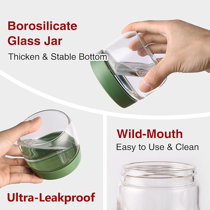 10oz Borosilicate Glass Jars with Lids - Freezer to Oven Safe(-4°F to 446°F), Airtight Meal Prep Containers for Overnight Oats, Snacks, Coffee, Microwave & Dishwasher Safe (4pack)
