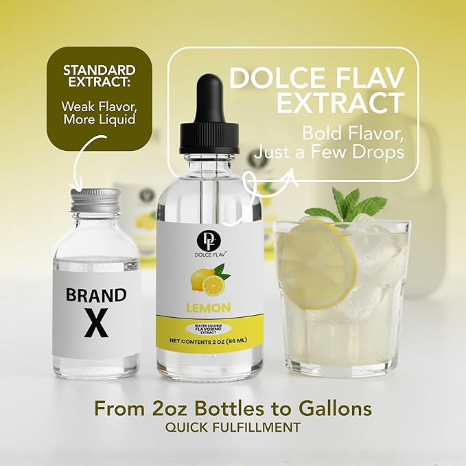 Natural Lemon Extract – Crisp Lemon Flavoring for Drinks, Baking, Desserts, Cocktails & Mocktails | 2 oz Glass Bottle with Graduated Dropper | Fresh Citrus Taste | Dolce Flav