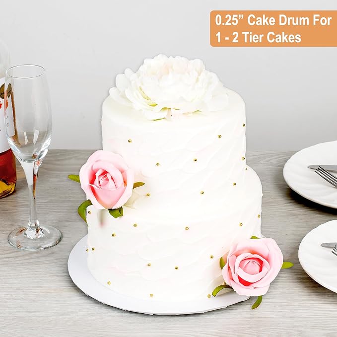 BOARDS+ 1/4" Cake Drum 12 Inch (20 Pack) | 0.25" Thick Rounds | Sturdy, Seamless & Greaseproof Cake Circles For Presenting Heavy Cakes