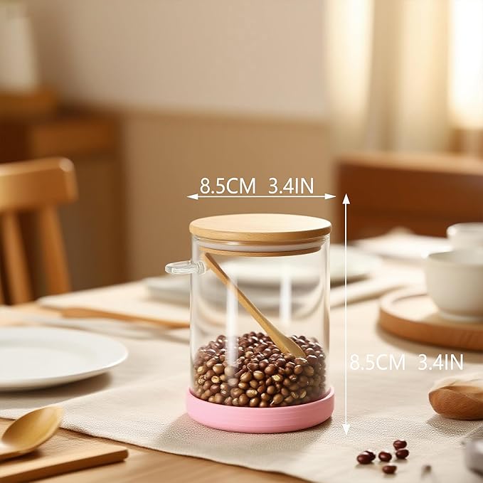 6pcs 18.5 oz Glass Jars with Spoons and Bamboo Lids Glass Overnight Oats Jar - Airtight Overnight Oats Container with Lid and Spoon for Spices, Coffee Bean, Sugar, Food Storage