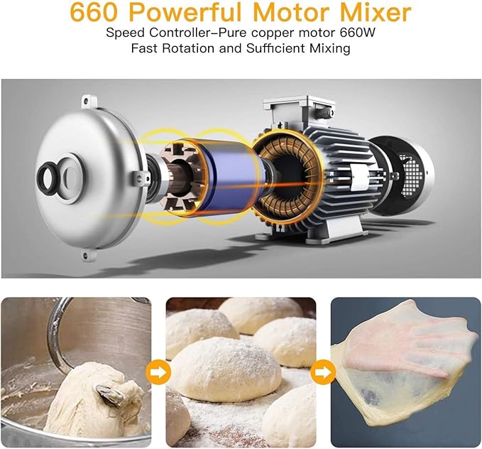 Garvee 7.5 QT Stand Food Mixer, 10-Speed Tilt Head 3 in-1 Kitchen Electric Mixer with Stainless Steel Bowl, Egg Whisk, Dough Hook, Beater, Splash Guard, Compact Dough Mixer for Home Cooks, Silver