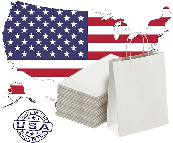 Premium 10x5x13 Paper Bags with Handles - Pack of 200, White Paper Bags Ideal for Shopping, Wedding, Business, Retail, Craft, Gifts & More - Durable, 100% Recyclable White Quality Bags