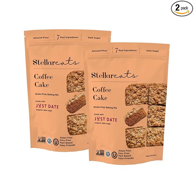 Stellar Eats Grain-Free Coffee Cake Baking Mix | Gluten-Free, Dairy-Free, Plant-Based, Paleo-Friendly, Naturally Sweetened with Date Sugar, Certified Kosher | Almond Flour-Based | 2 Pack