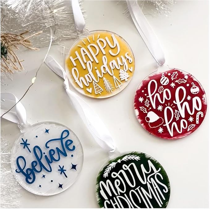 Small Christmas Stencils for Painting on Wood Reusable 4in Round Small Holiday Merry Christmas Stencils Ornaments Stencil for Wood Cards Scrapbook Journal Cookie Glass (16pcs Words 4in Round)