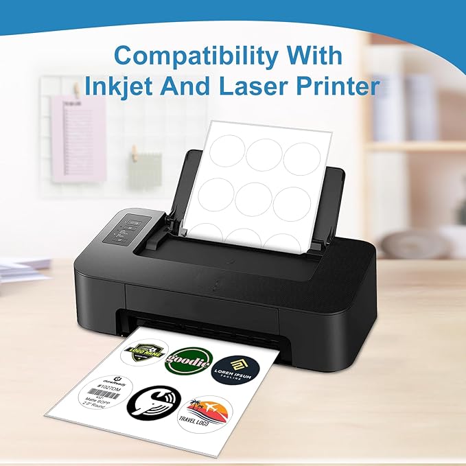 2.5" Round Sticker Labels for Laser/Ink Jet Printers, White Printable Labels Sheets, Circle Sticker Labels, 100 Sheets | 900 Labels (HB-C009)